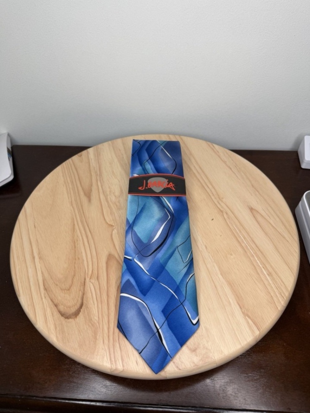 J. Garcia Moon Mountain Collection 47 Blue/White Abstract Silk Tie NEW